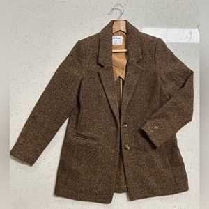 Old Navy Soft-Brushed Oversized Blazer for Women Brown Tweed Herringbone Size XS